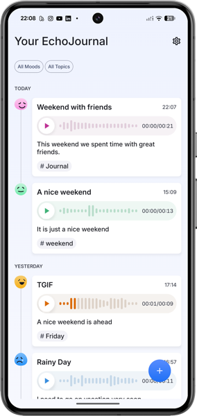 Echo Journal App — Timeline mit Echos auf Android
