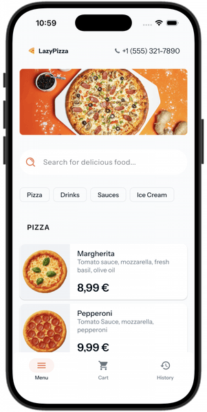 Lazy Pizza App auf iPhone