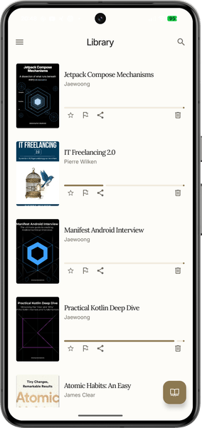 Page Keeper App — Bibliotheksansicht auf Android
