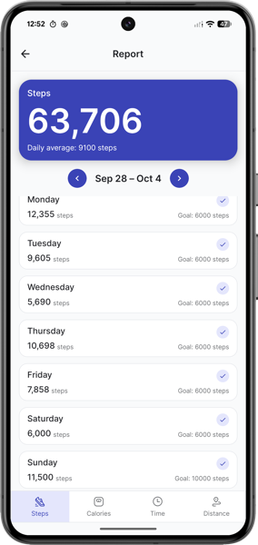 Smart Step App — Wochenbericht Schritte