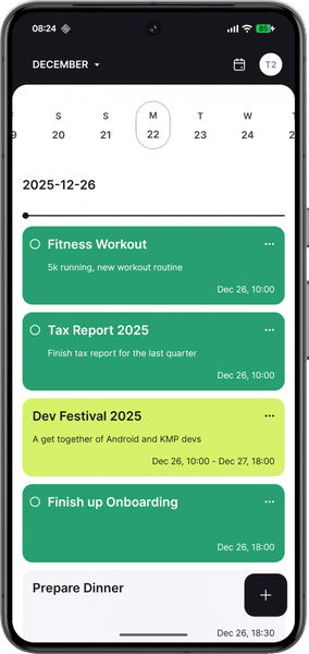 Tasky App — Agenda-Ansicht auf Android